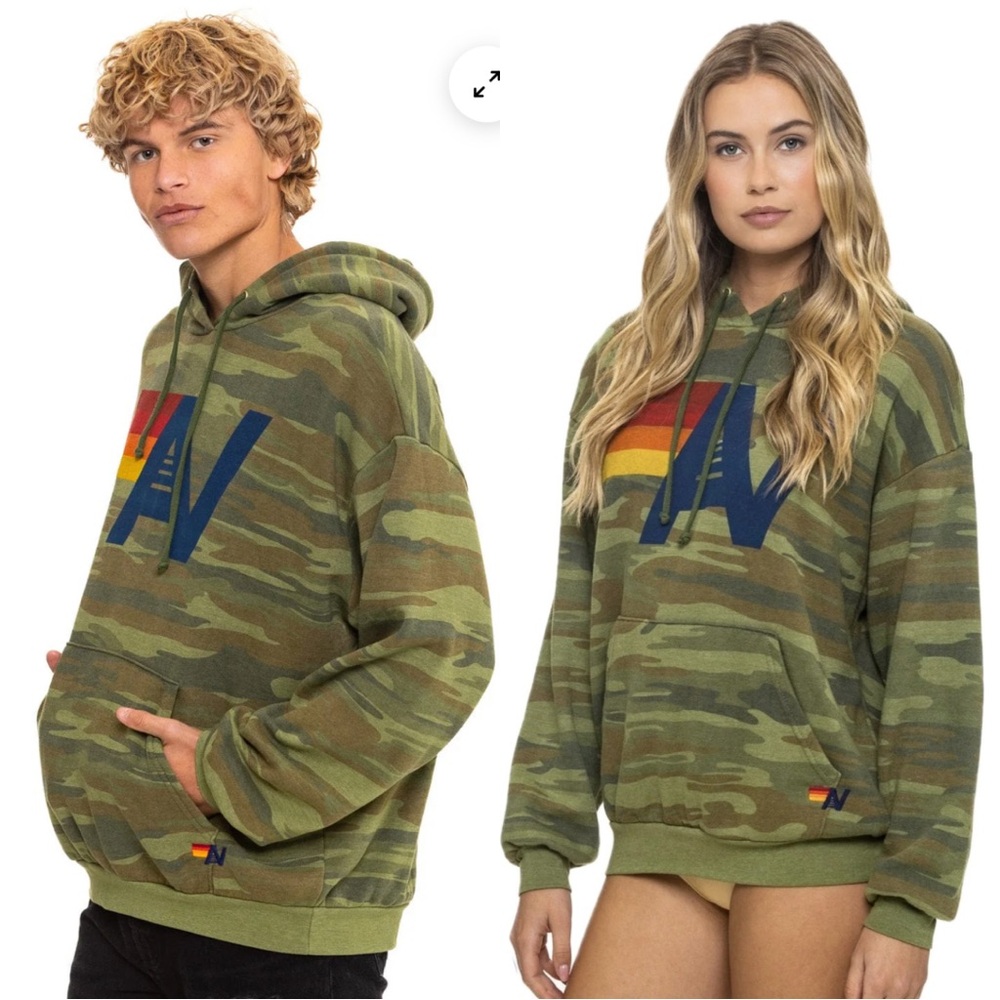 NWT Aviator Nation LOGO PULLOVER RELAXED HOODIE - CAMO Small